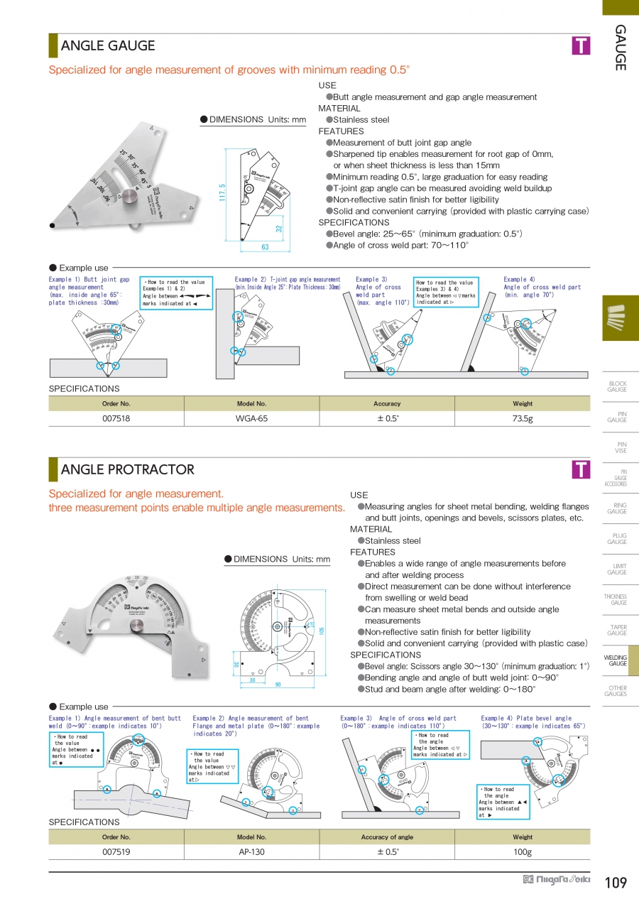Thước đo góc mối hàn Niigata Seiki WGA-65; AP-130