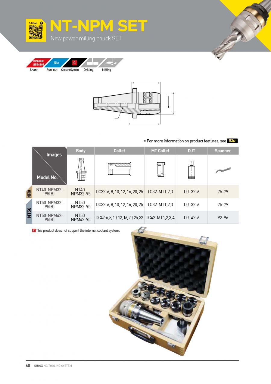 Bộ đầu kẹp dao phay NT-NPM collet trụ Dinox