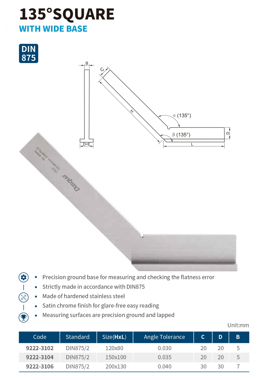 Ke góc 135˚ đế rộng series 9222 Dasqua