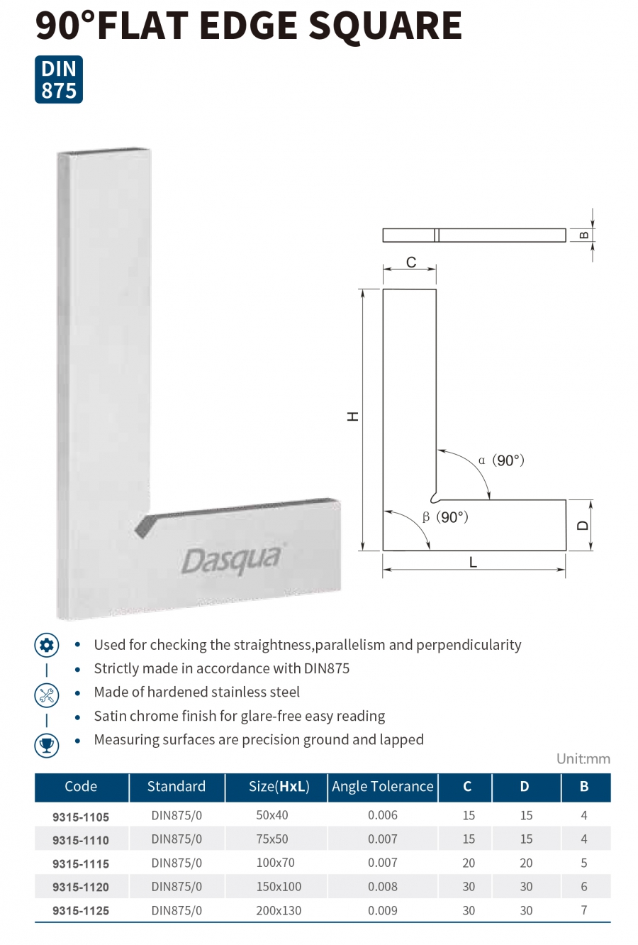 Ke góc 90° mép phẳng series 9315 Dasqua