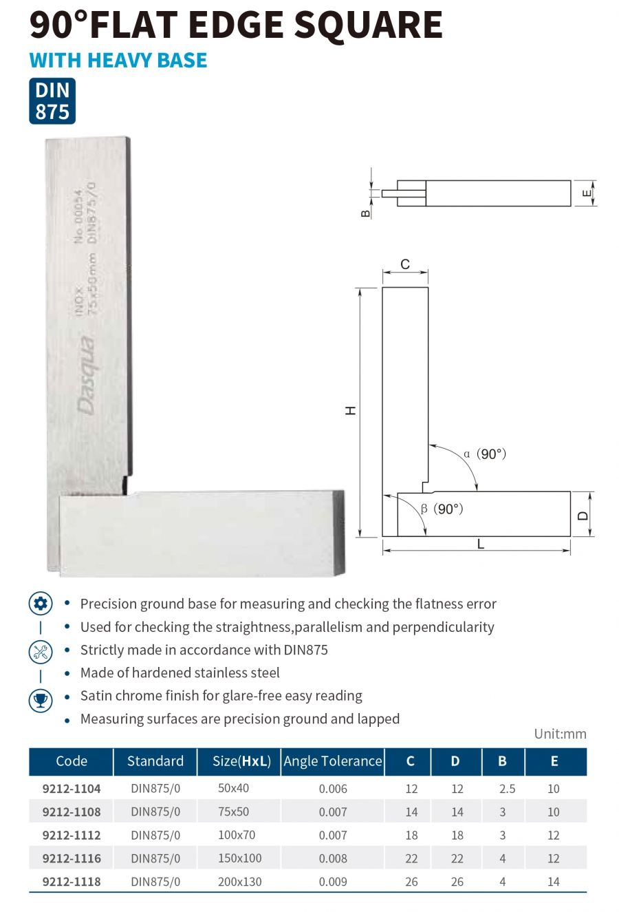 Ke góc 90° mép phẳng đế lớn series 9212 Dasqua