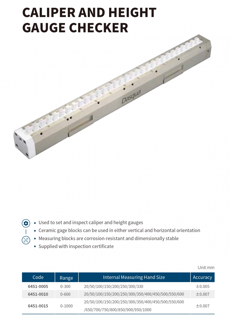 Bộ kiểm tra thước cặp và thước đo cao series 6451 Dasqua