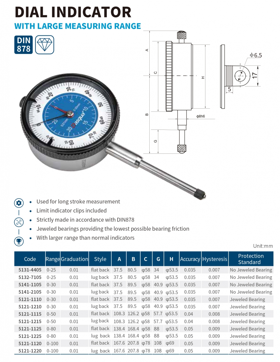 Đồng hồ so cơ khí loại dài series 5131 Dasqua