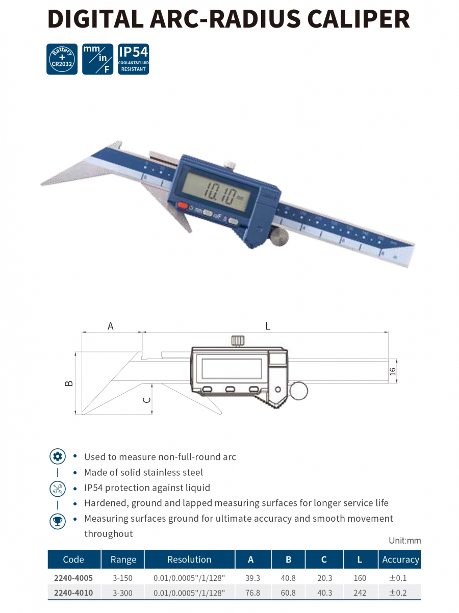 Thước cặp điện tử đo bán kính cung tròn series 2240 Dasqua