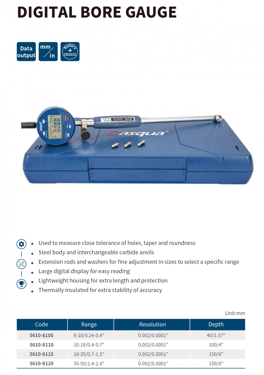 Thước đo lỗ điện tử độ chia 0.002mm series 5610 Dasqua