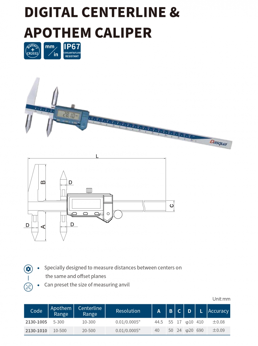 Thước cặp điện tử đo khoảng cách tâm series 2130 Dasqua