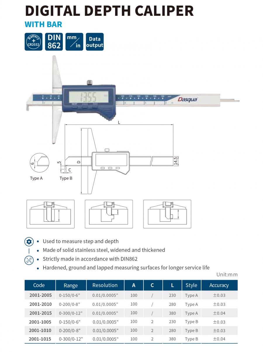 Thước đo sâu điện tử series 2001 Dasqua