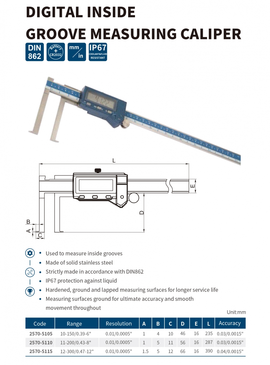 Thước cặp điện tử đo rãnh trong IP67 series 2570 Dasqua