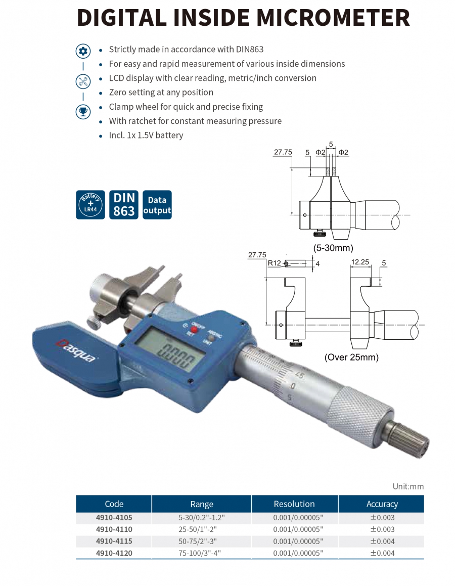 Panme đo trong điện tử series 4910 Dasqua