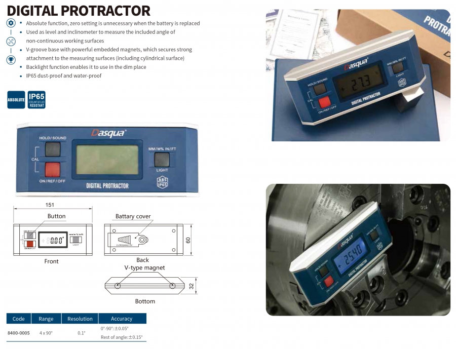 8400-0005 Thước đo góc điện tử IP65 Dasqua