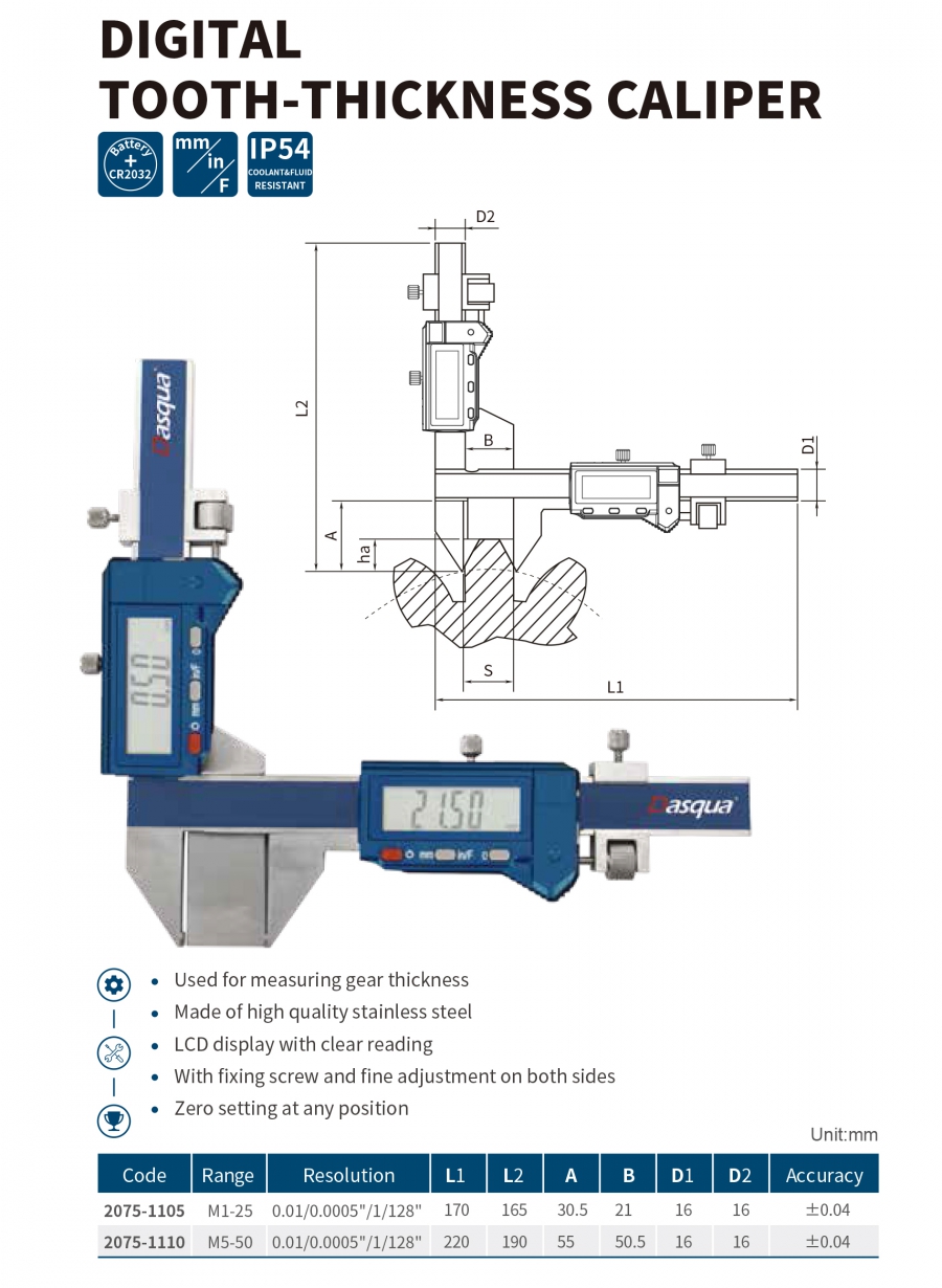 Thước cặp điện tử đo bánh răng series 2075 Dasqua