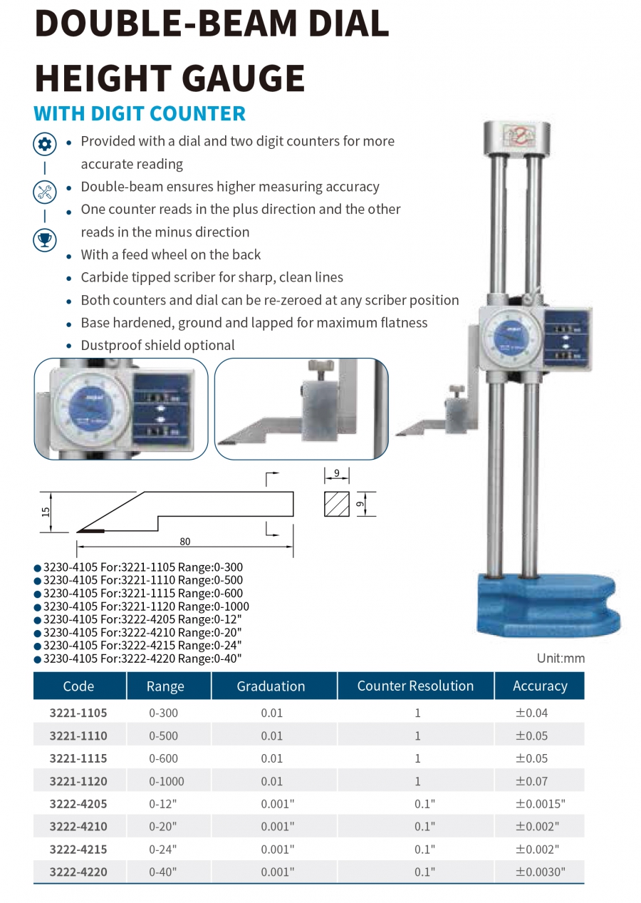 Thước đo cao đồng hồ series 3221 Dasqua