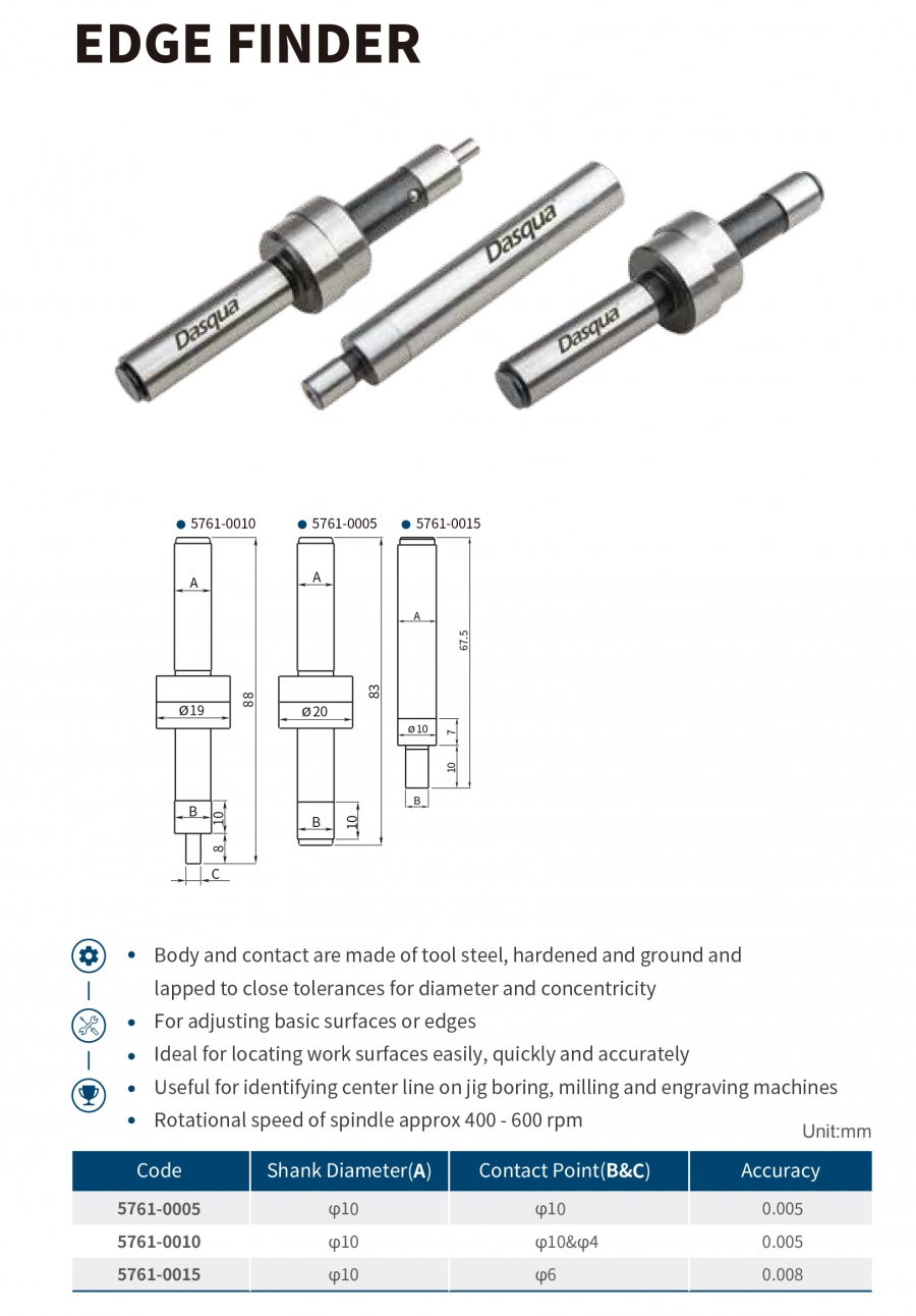 Đầu dò tiếp xúc cạnh phôi cơ khí series 5761 Dasqua