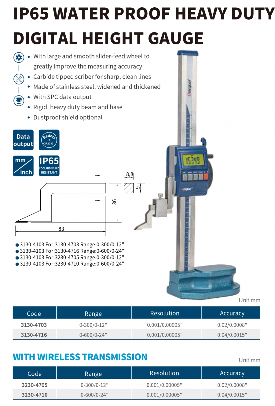 Thước đo cao điện tử hạng nặng IP65 series 3130 Dasqua