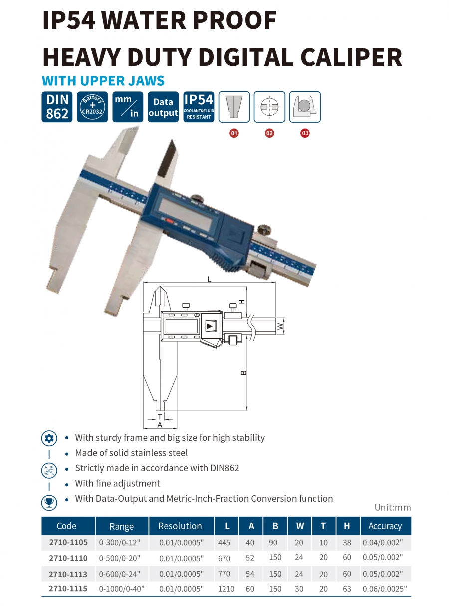 Thước cặp điện tử hạng nặng có ngàm trên series 2710 Dasqua