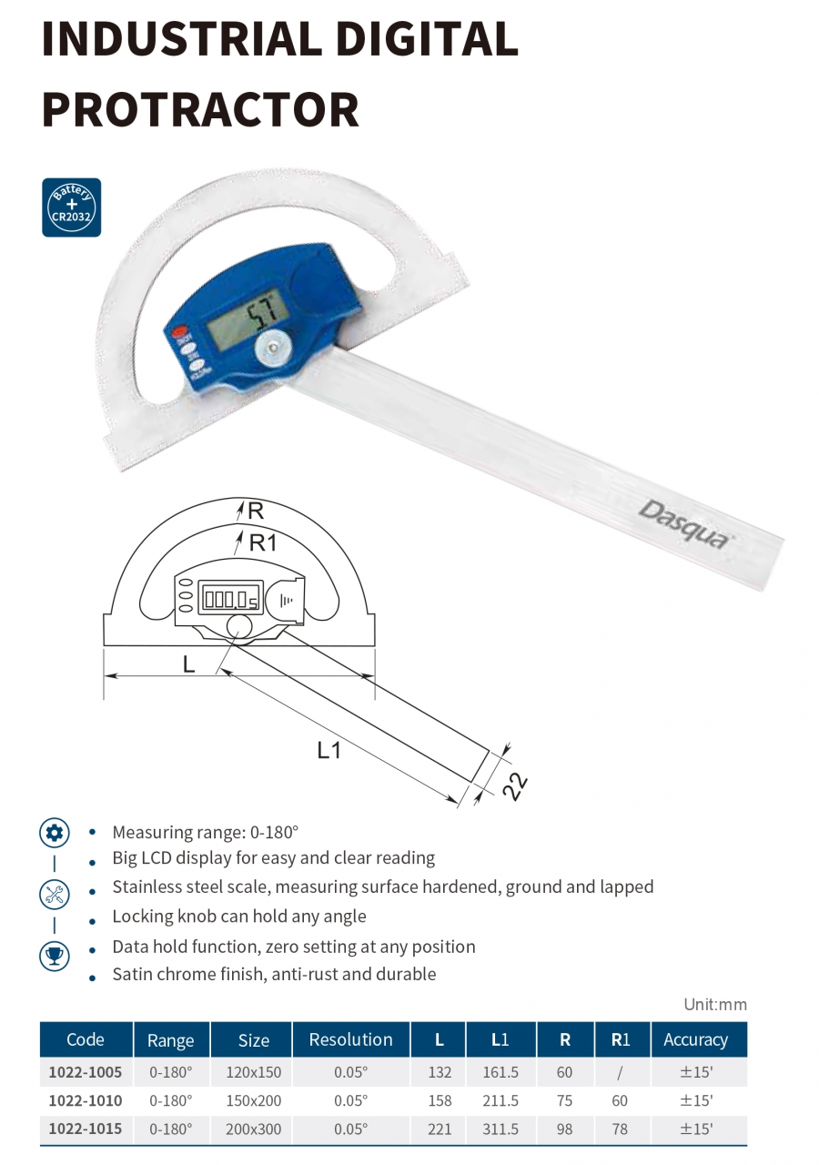 Thước đo góc điện tử công nghiệp series 1022 Dasqua