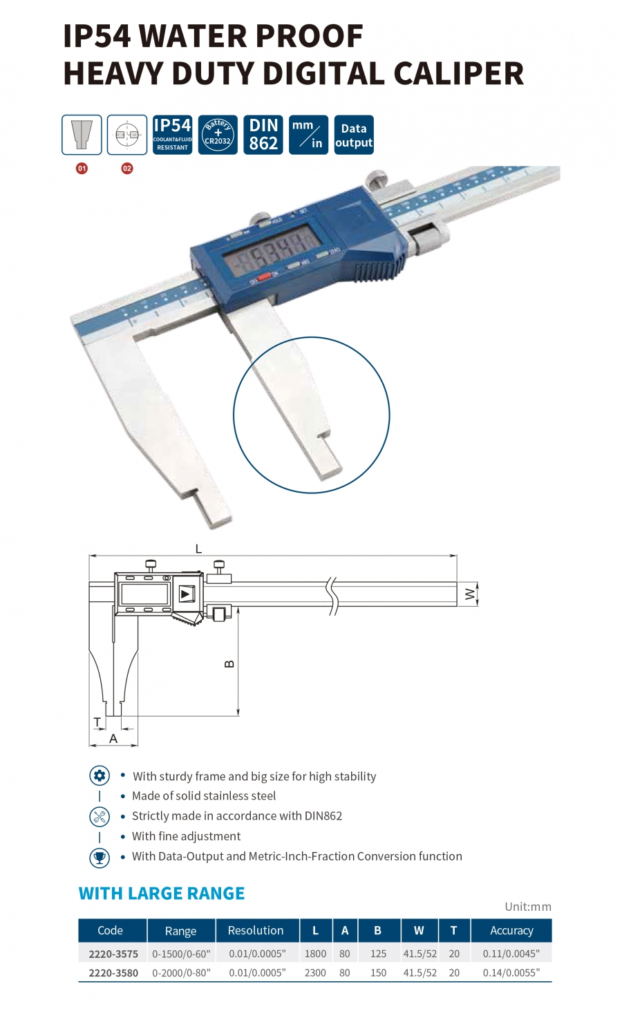 Thước cặp điện tử hạng nặng loại lớn 2220-3575; 2220-3575