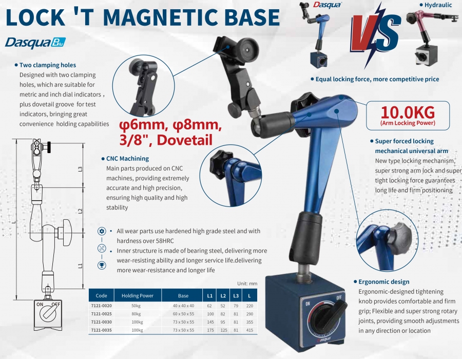 Chân đế từ dạng khớp có khoá (Ø6, Ø8mm) series 7121 Dasqua