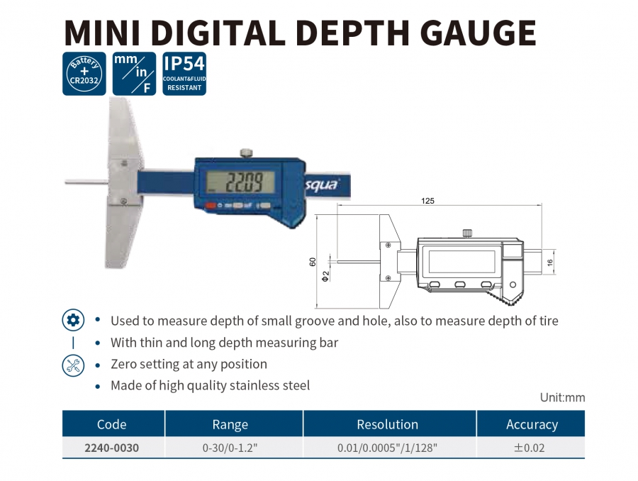 2240-0030 Thước đo sâu điện tử mini 0-30mm Dasqua