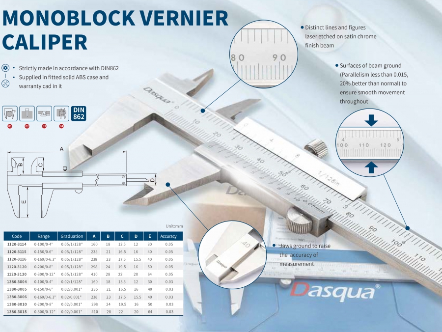 Thước cặp cơ khí hàm nguyên khối series 1120 Dasqua