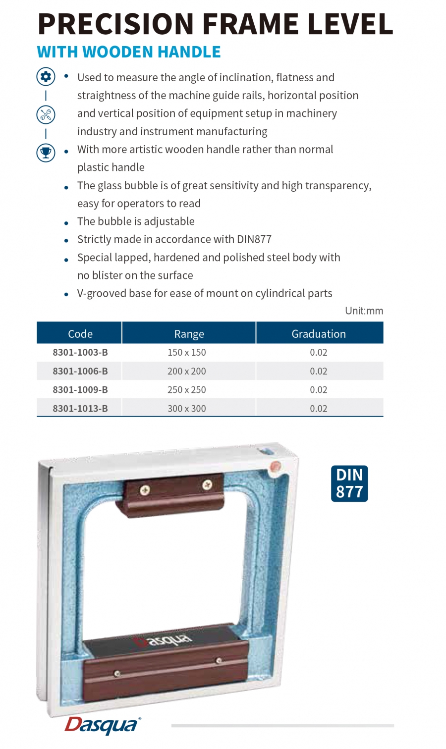 Nivo khung có tay cầm gỗ series 9301 Dasqua