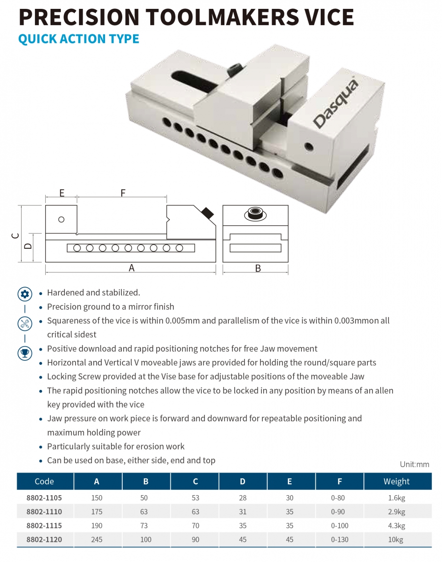 Ê tô máy mài chính xác loại kẹp nhanh series 8802 Dasqua