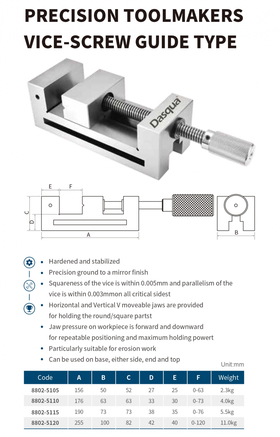 Ê tô máy mài chính xác series 8802 Dasqua