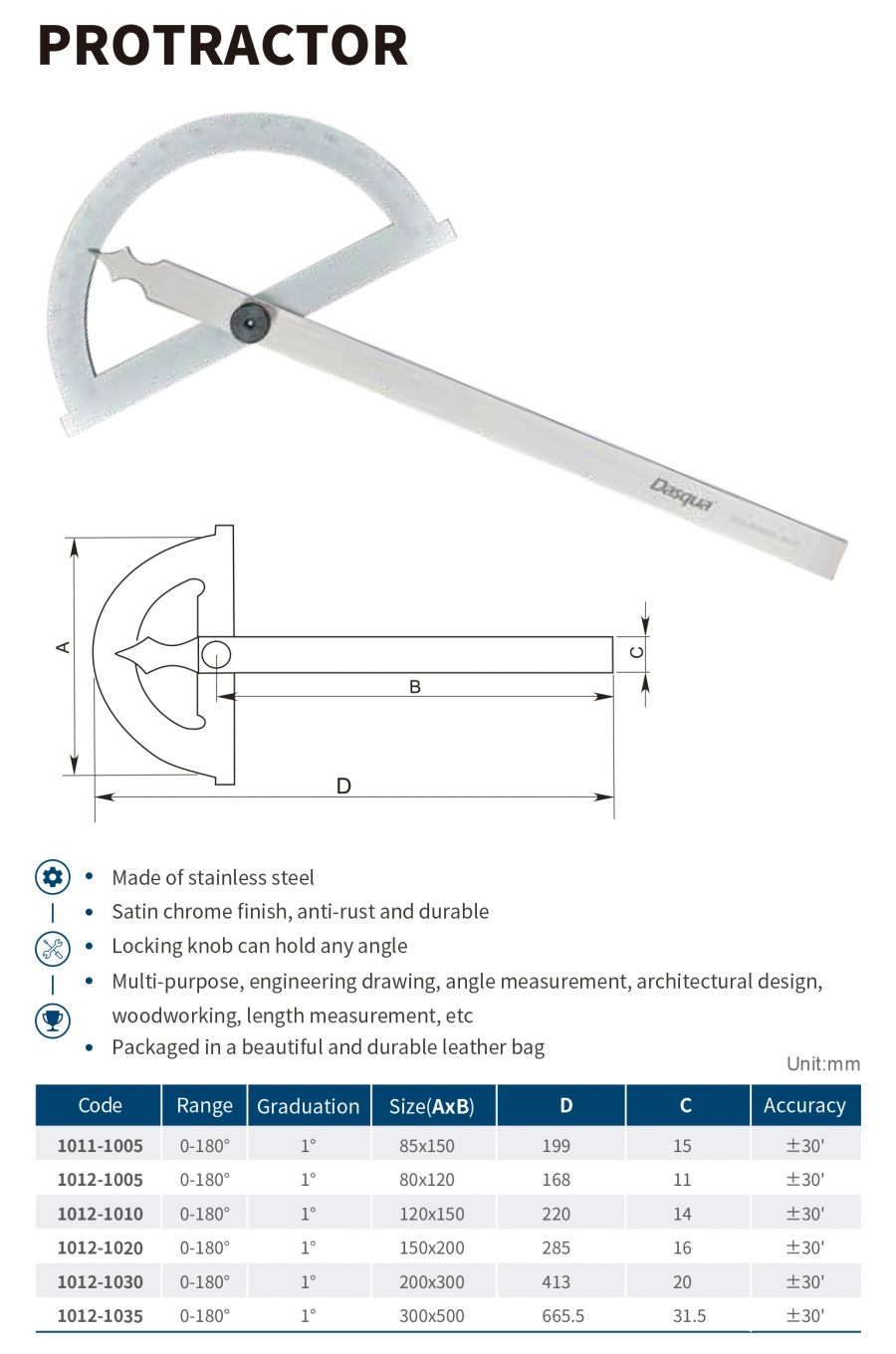 Thước đo góc cơ khí series 1011, 1012 Dasqua