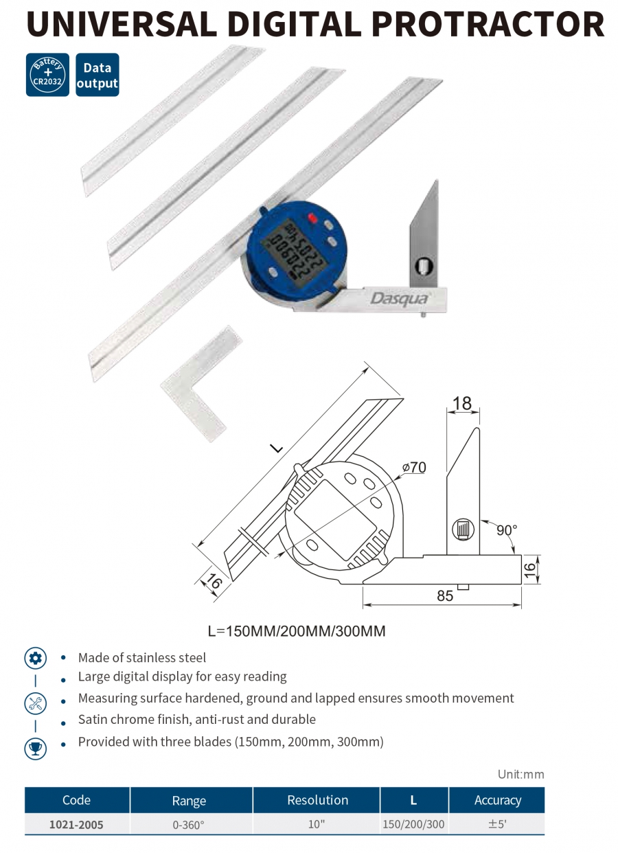 1021-2005 Thước đo góc điện tử đa năng Dasqua