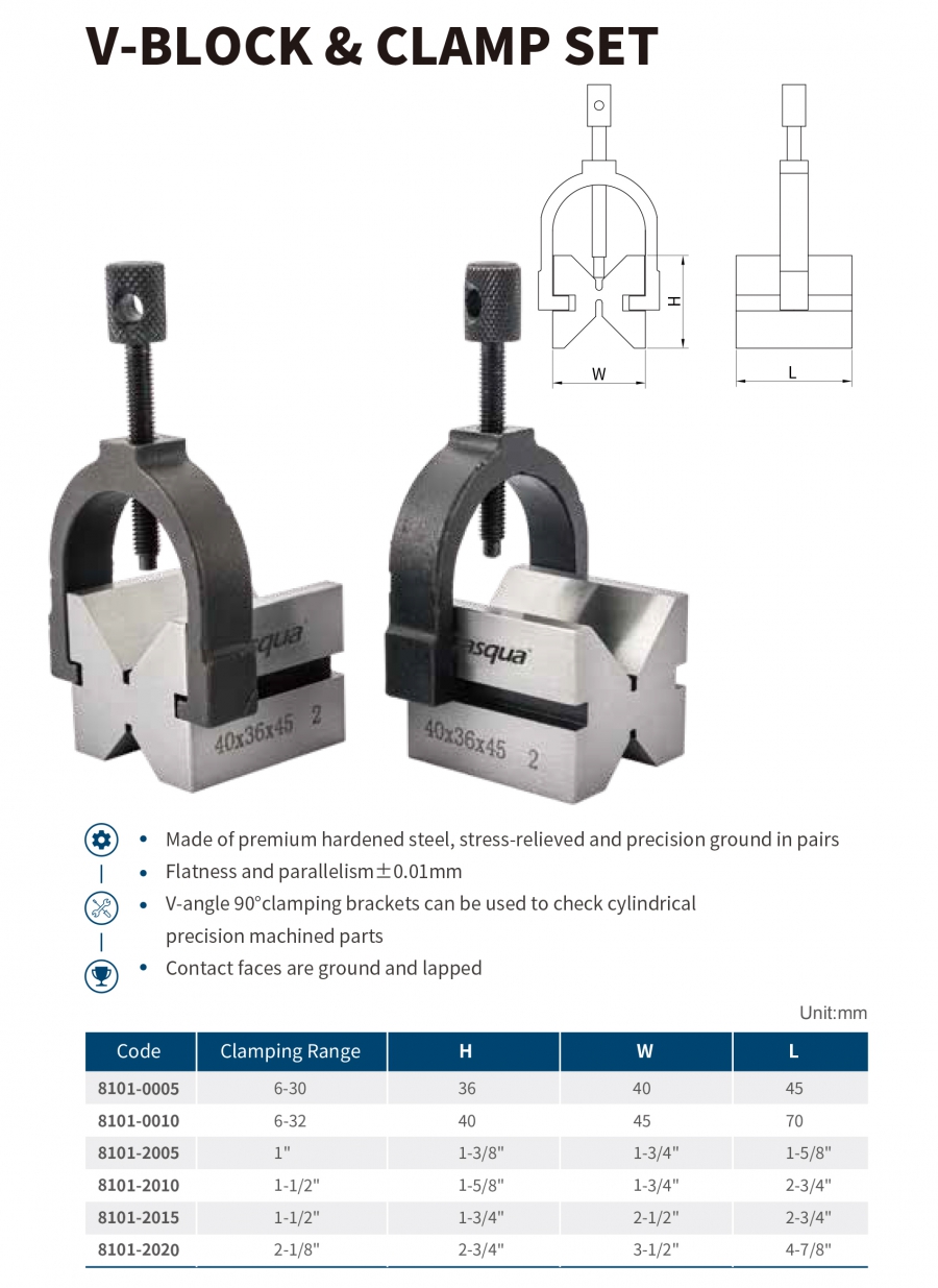 Bộ khối V thép có ngàm kẹp series 8101 Dasqua