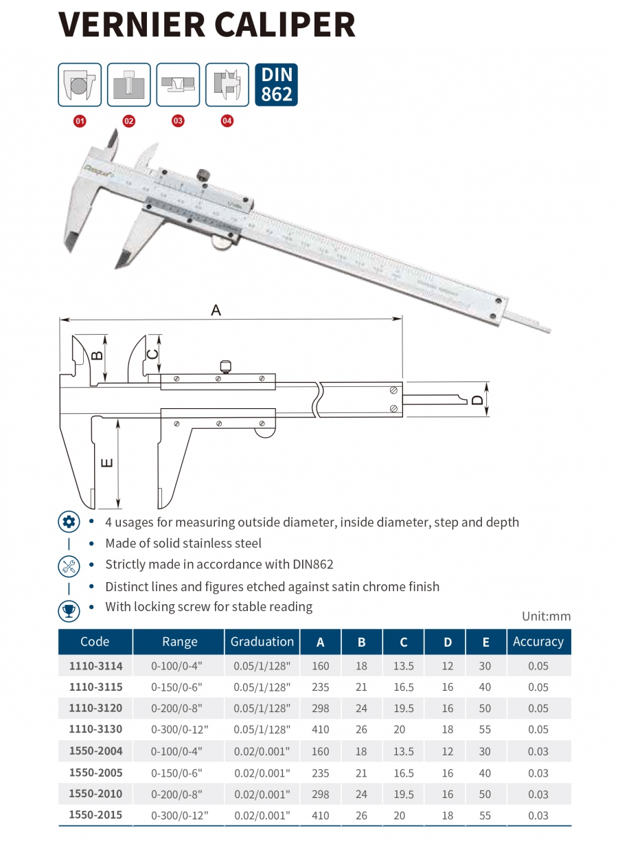 Thước cặp cơ khí series 1110; 1550 Dasqua