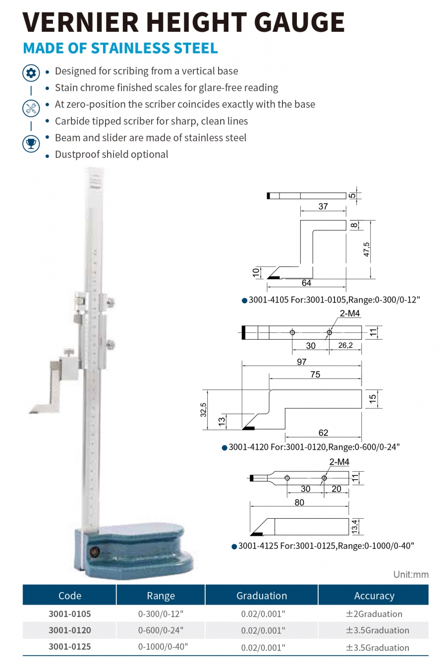Thước đo cao cơ khí series 3001 Dasqua