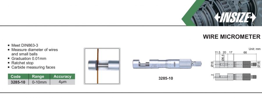 Panme cơ khí đo đường kính dây kim loại Insize 3285-10