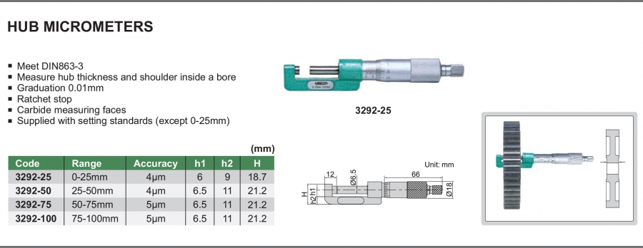 Panme cơ khí đo chiều dày bánh răng Insize series 3292