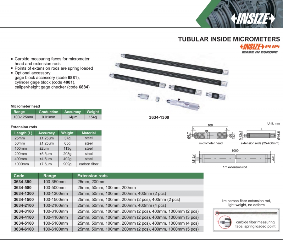 Panme đo trong cơ khí dạng ống nối Insize series 3634