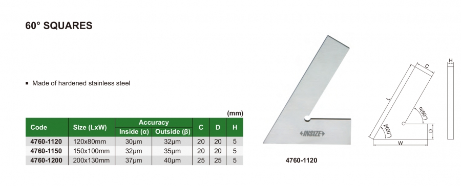 Ke góc 60˚ Insize 4760-1120; 4760-1150; 4760-1200