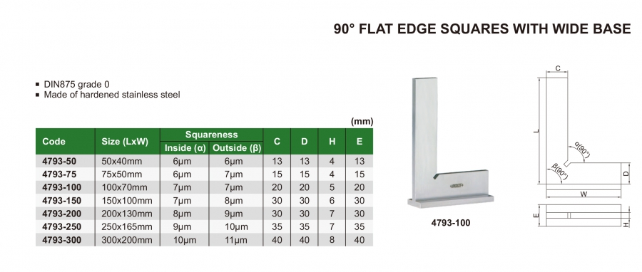 Ke vuông góc 90˚ cạnh phẳng có đế rộng Insize series 4793