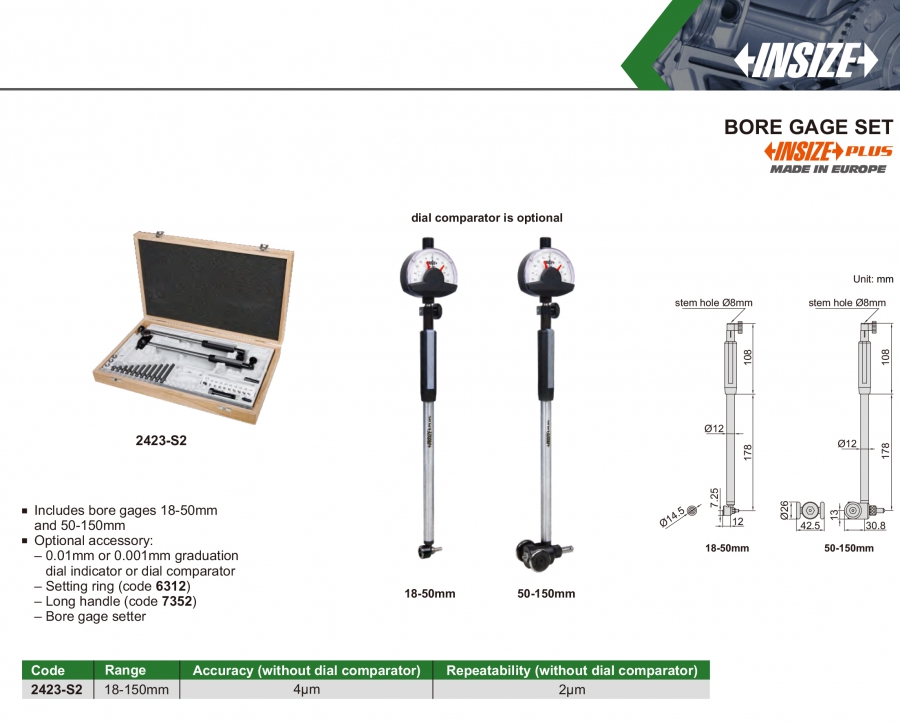 2423-S2 Bộ thân thước đo lỗ 18-150mm Insize