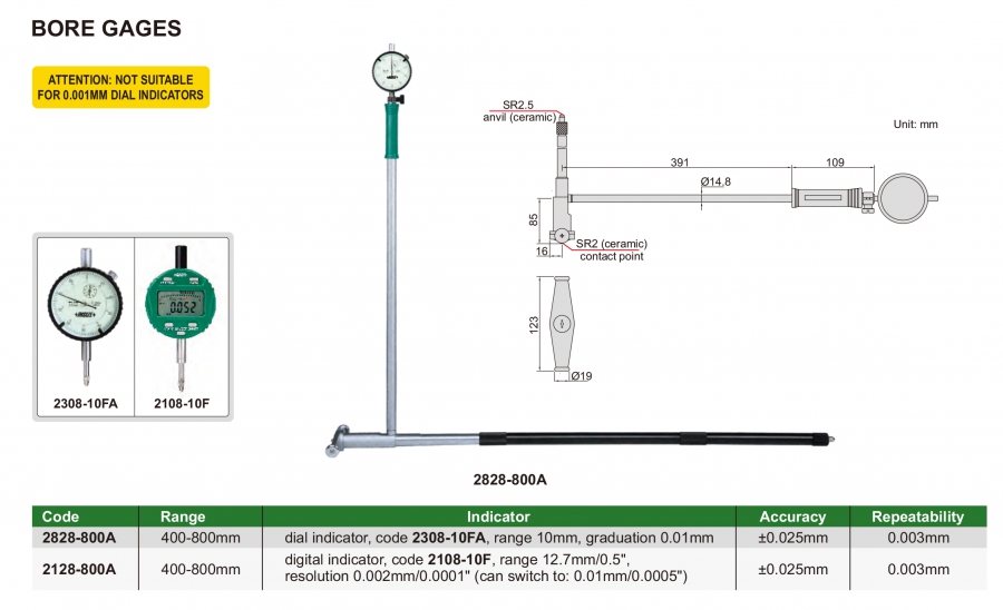 Thước đo lỗ 400-800mm đồng hồ, điện tử 2828-800A; 2128-800A