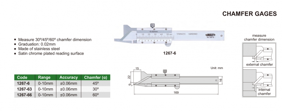 Thước đo mép vát cơ khí Insize series 1267
