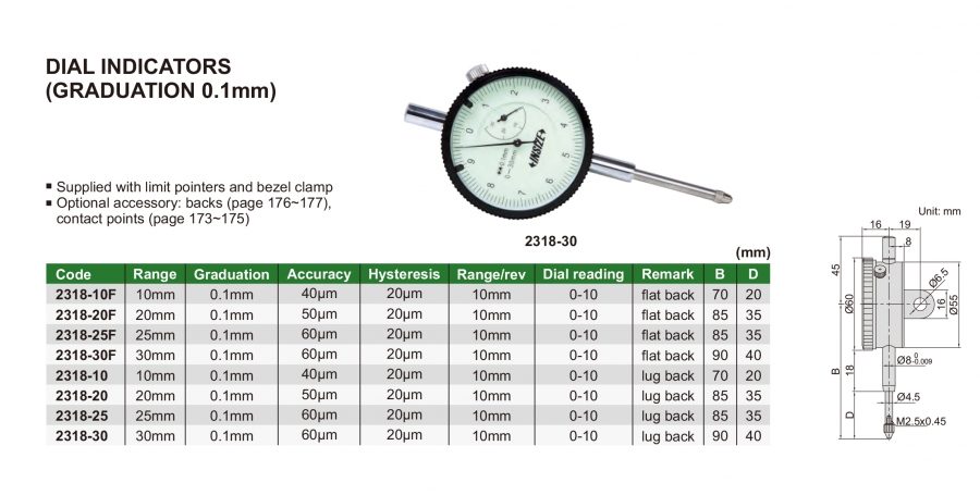 Đồng hồ so cơ khí độ chia 0.1mm Insize series 2318