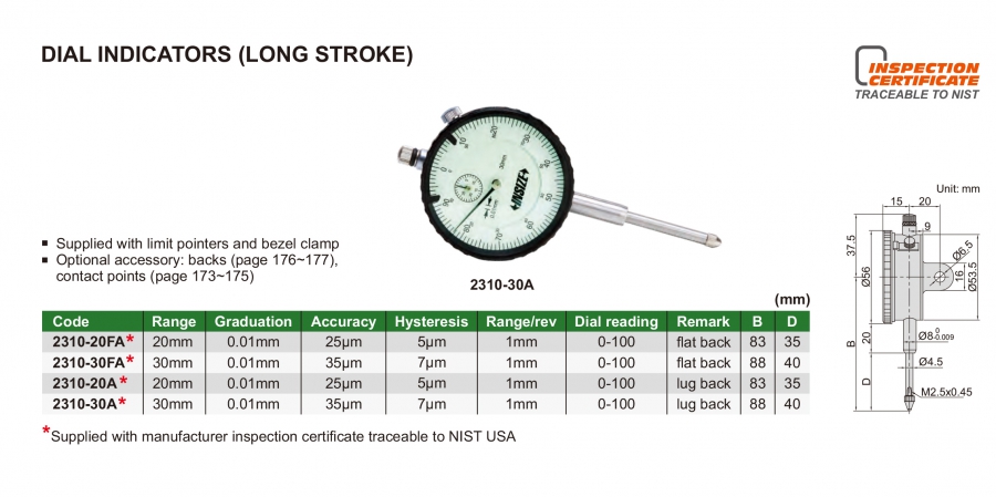 Đồng hồ so cơ khí loại dài Insize series 2310