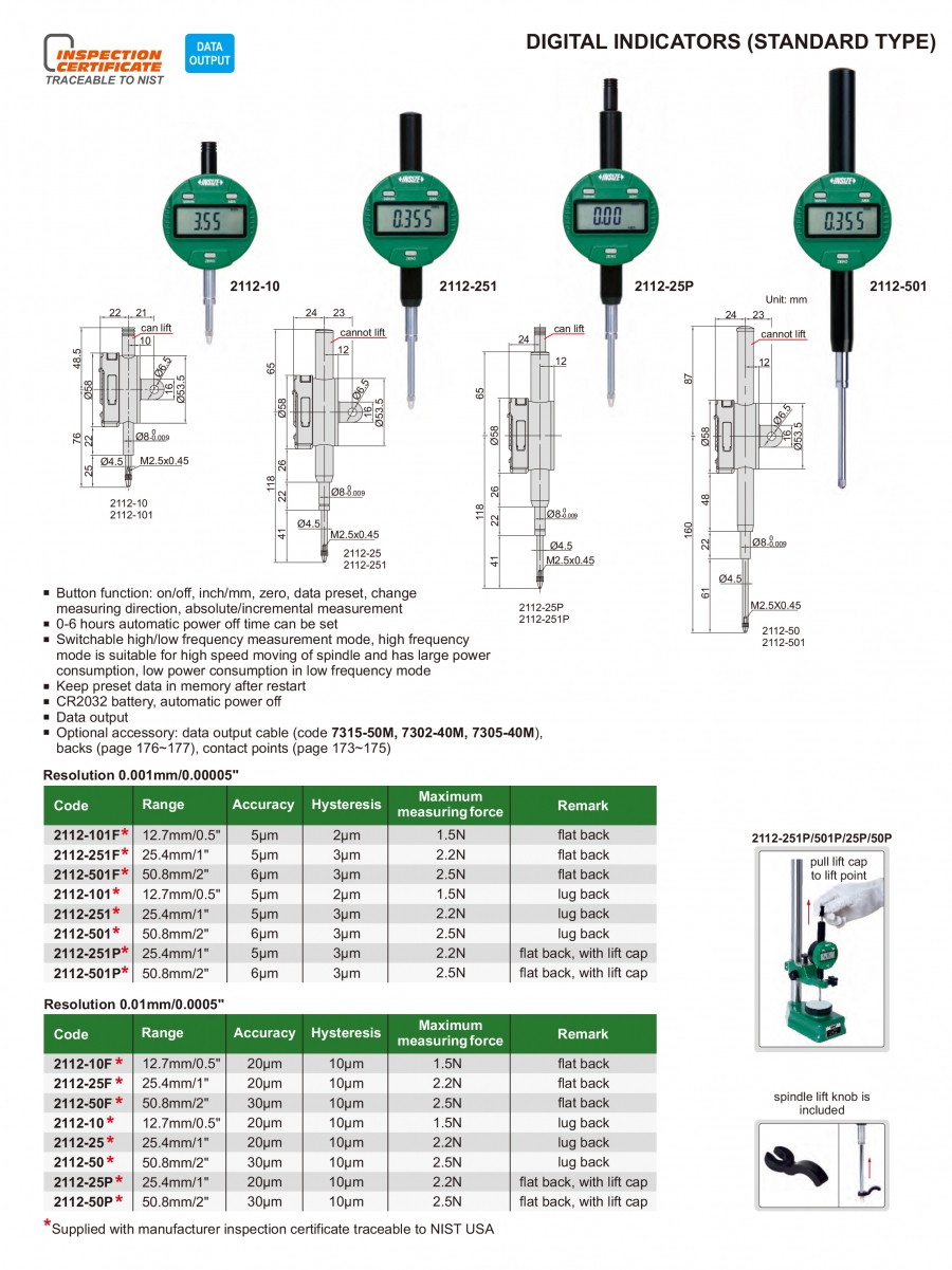 Đồng hồ so điện tử loại tiêu chuẩn Insize series 2112