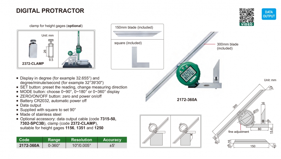 2172-360A Thước đo góc điện tử đa năng 0-360° Insize