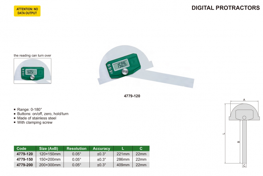 Thước đo góc điện tử 0-180° Insize series 4779