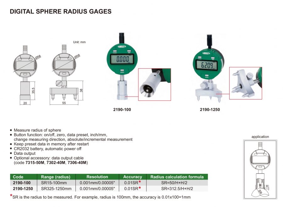 Thước đo bán kính cầu điện tử Insize series 2190