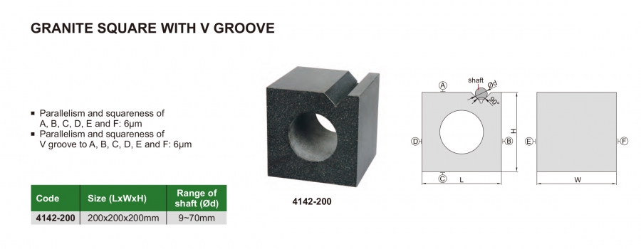 4142-200 Khối vuông góc đá granite có rãnh V Insize