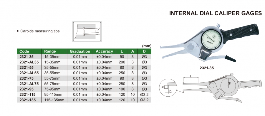 Compa đồng hồ đo rãnh trong Insize series 2321