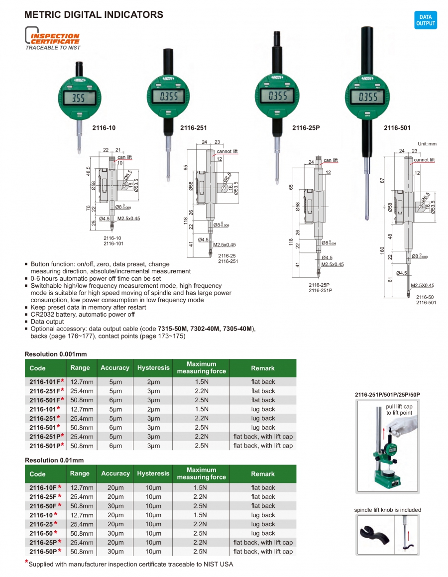 Đồng hồ so điện tử hệ mét Insize series 2116