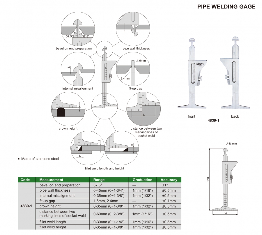 4839-1 Thước đo mối hàn ống Insize